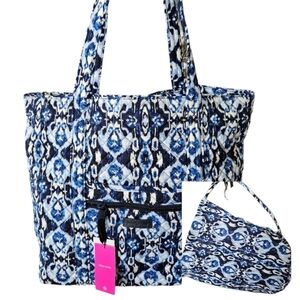 VERA BRADLEY New Large Quilted Cotton Tote and Drawstring Waterproof Ditty Pouch